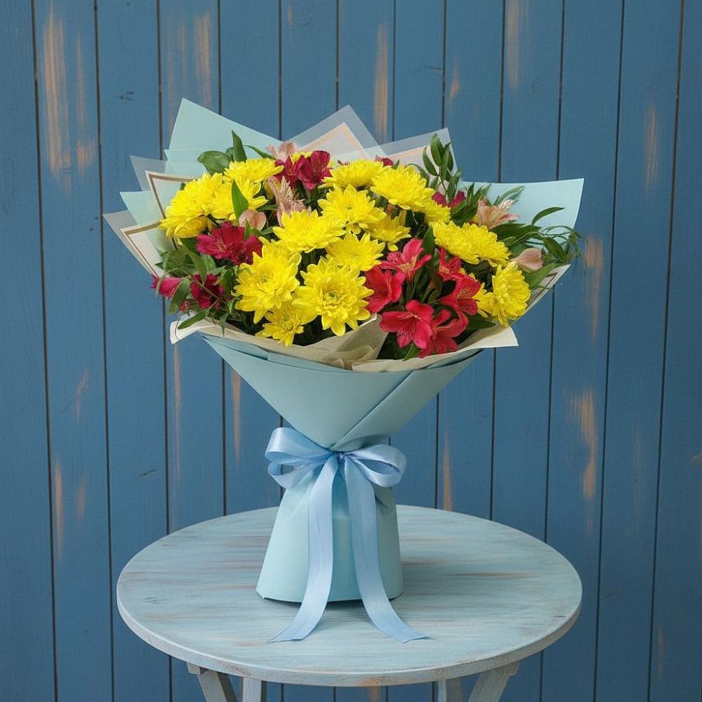 Букет цветов из: Альстромерии и Хризантемы в Упорной