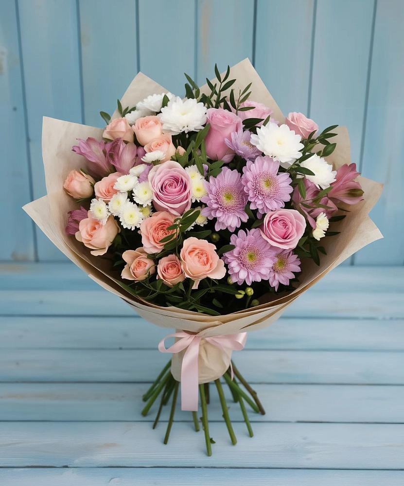 Букет цветов из: Хризантемы, Розы и Альстромерии в Упорной