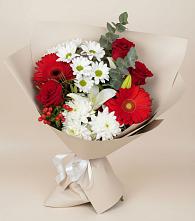 Букет цветов из:  Розы, Хризантемы, Герберы и Лилии #REPLACE_PRED# Упорной