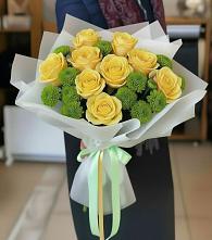 Букет цветов из:  Хризантемы и Розы #REPLACE_PRED# Упорной