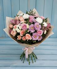 Букет цветов из:  Хризантемы, Розы и Альстромерии в Упорной